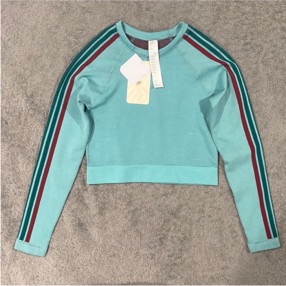 Fabletics Teal Sweatshirt with Red Stripes
